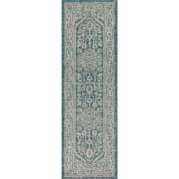 Sinjuri Medallion Textured Weave Indoor/outdoor Runner Rug